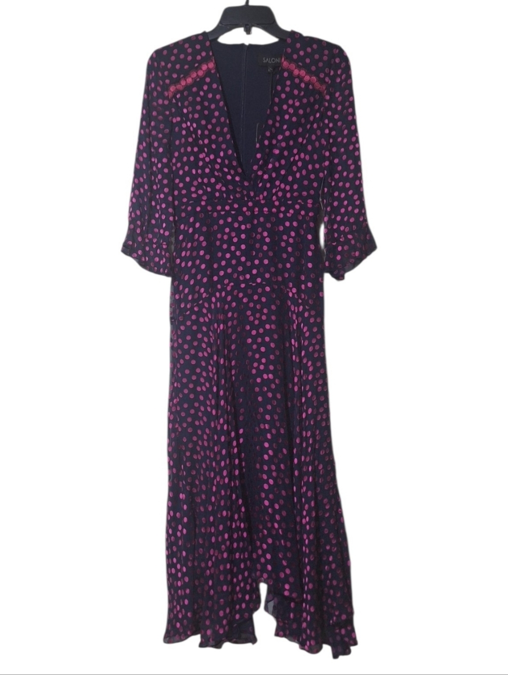 Saloni Edith Polka-Dot Flocked silk-blend chiffon midi dress